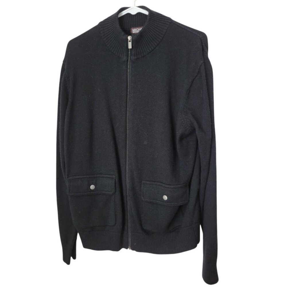 Men's‎ Michael Kors Black Cardigan Full Zip Pockets Grandpa L